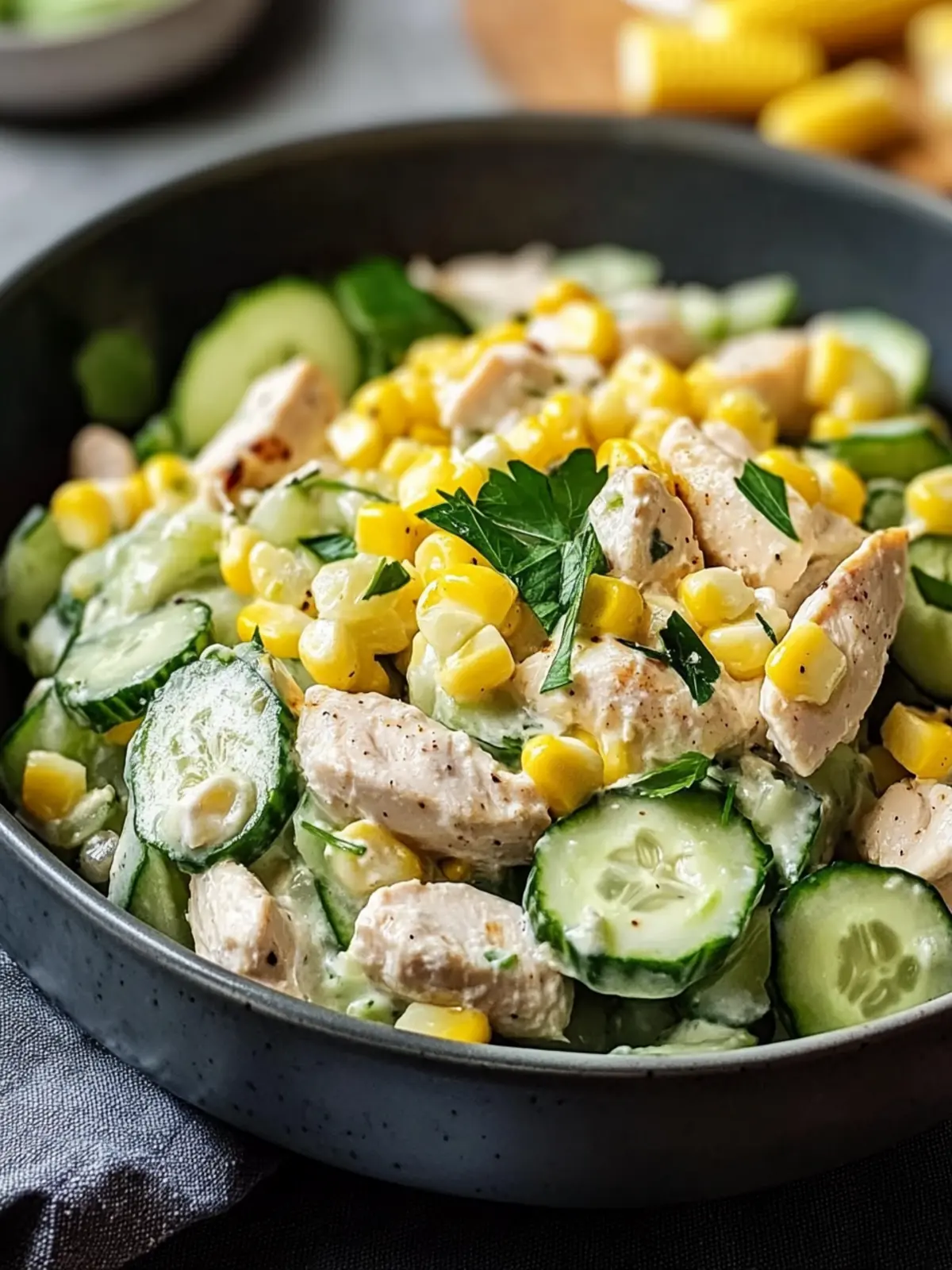 Street Corn Creamy Cucumber Chicken Salad
