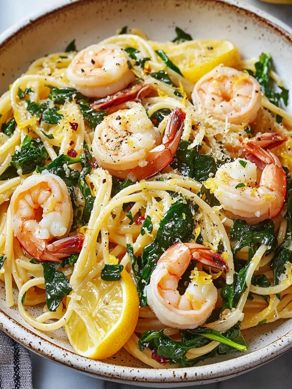 Shrimp Pasta with Lemon Garlic and Spinach