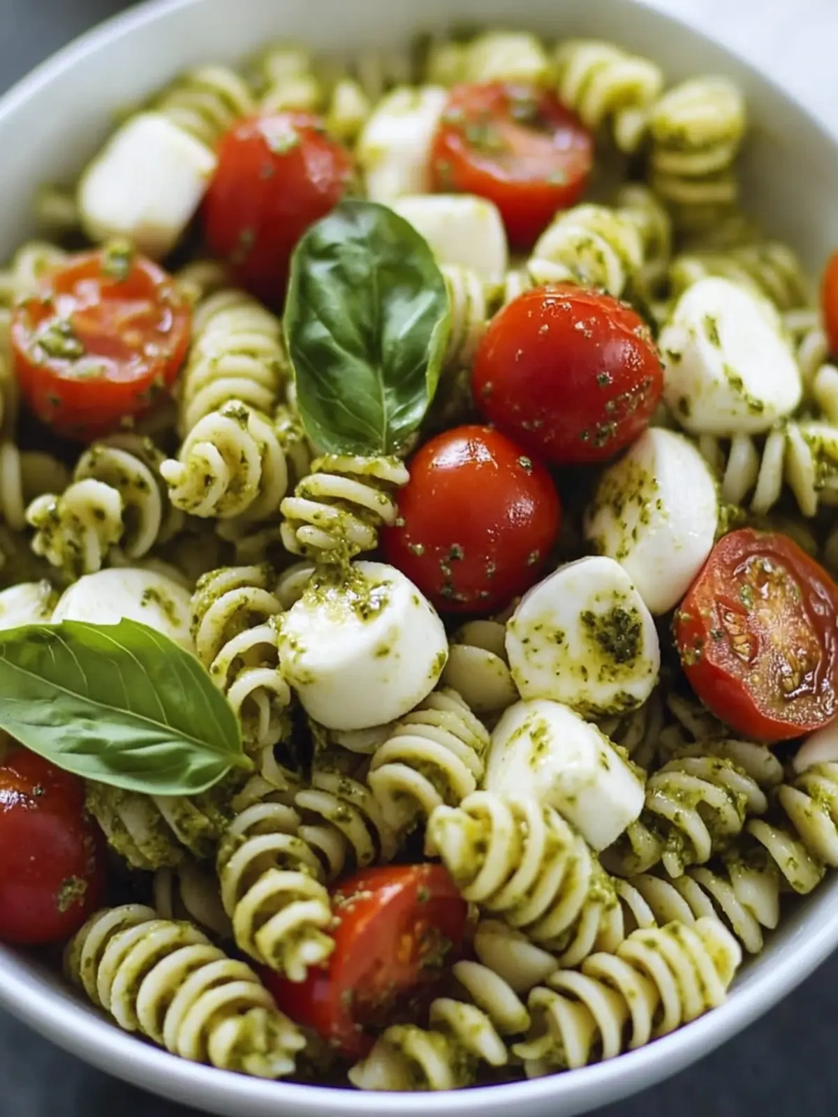 Pesto Pasta Salad Mozzarella Tomatoes Quick and Easy