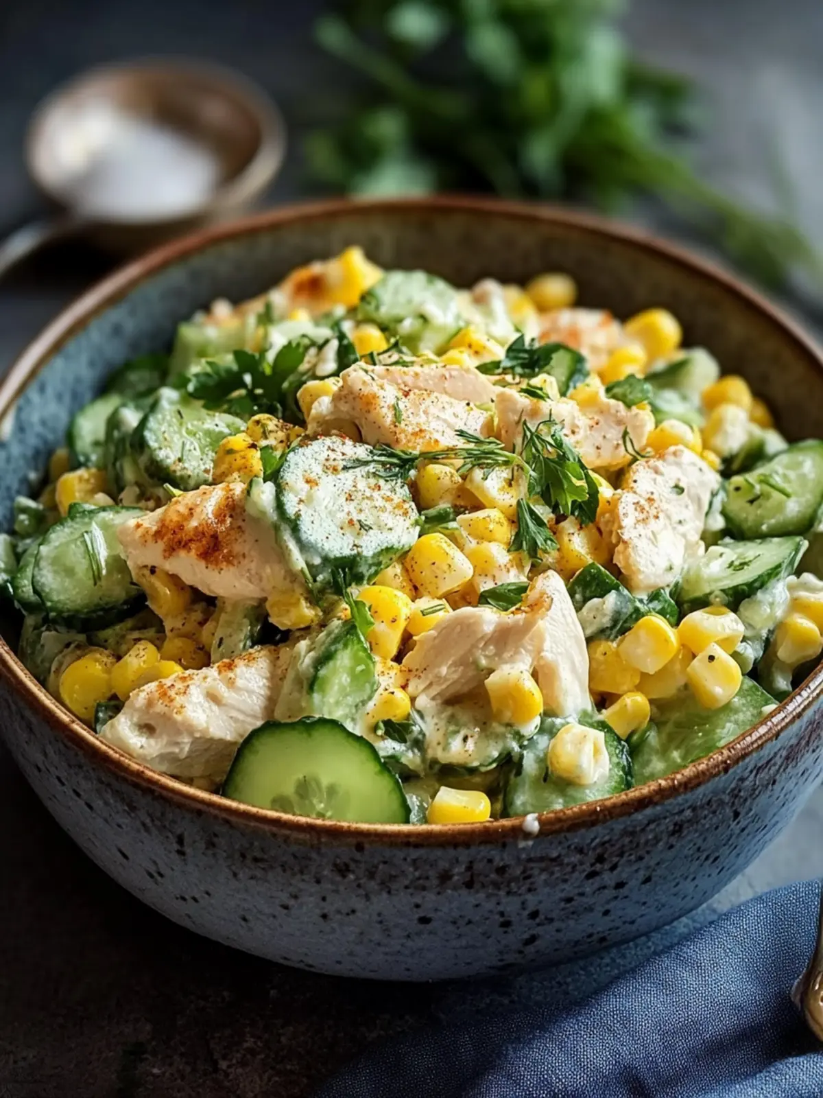 Street Corn Creamy Cucumber Chicken Salad