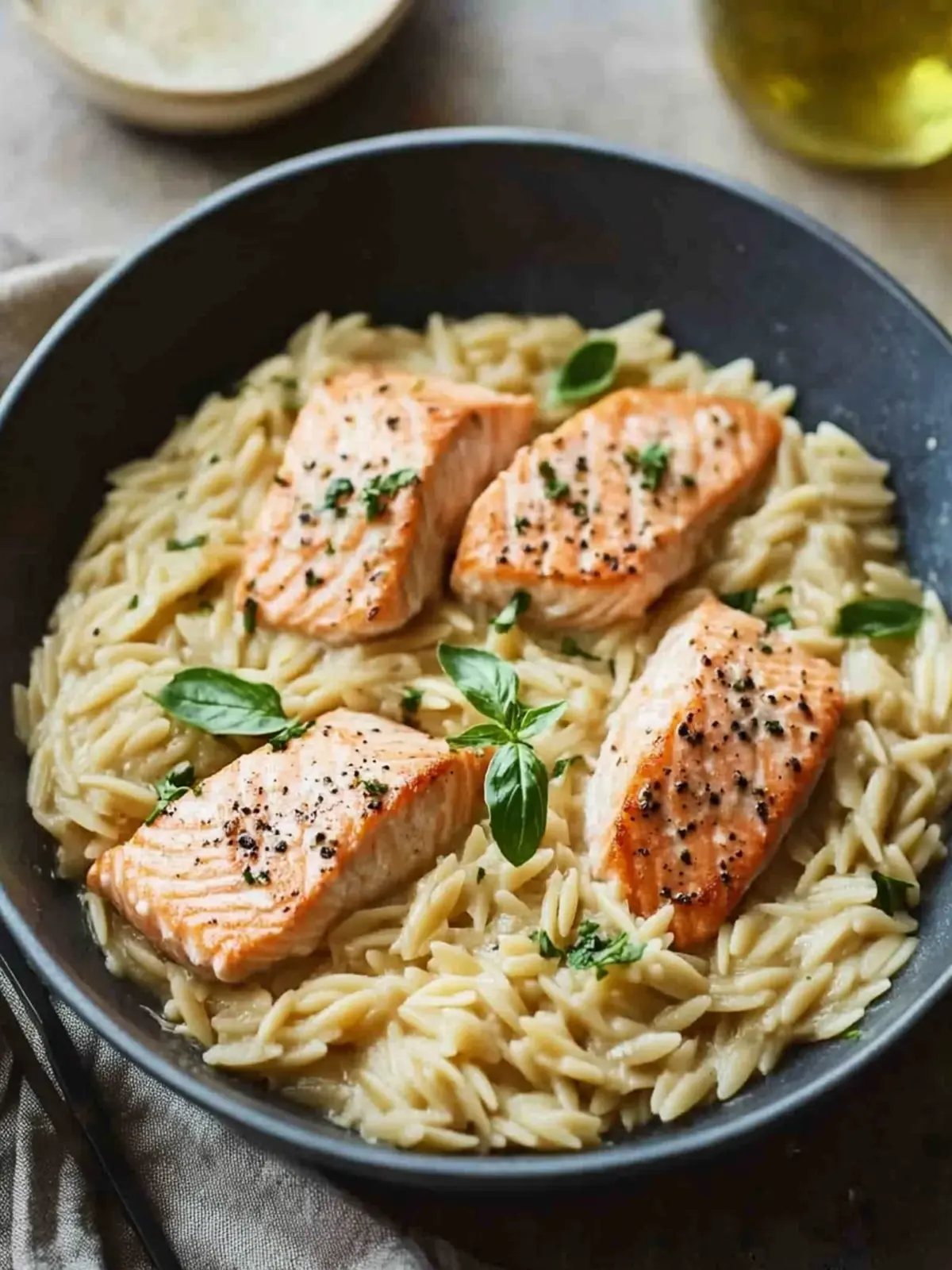 One Pan Creamy Salmon Orzo Pasta – 30-Minute Cozy Dinner 3 One Pan Creamy Salmon Orzo Pasta (Quick 30 Minute Dinner Recipe)