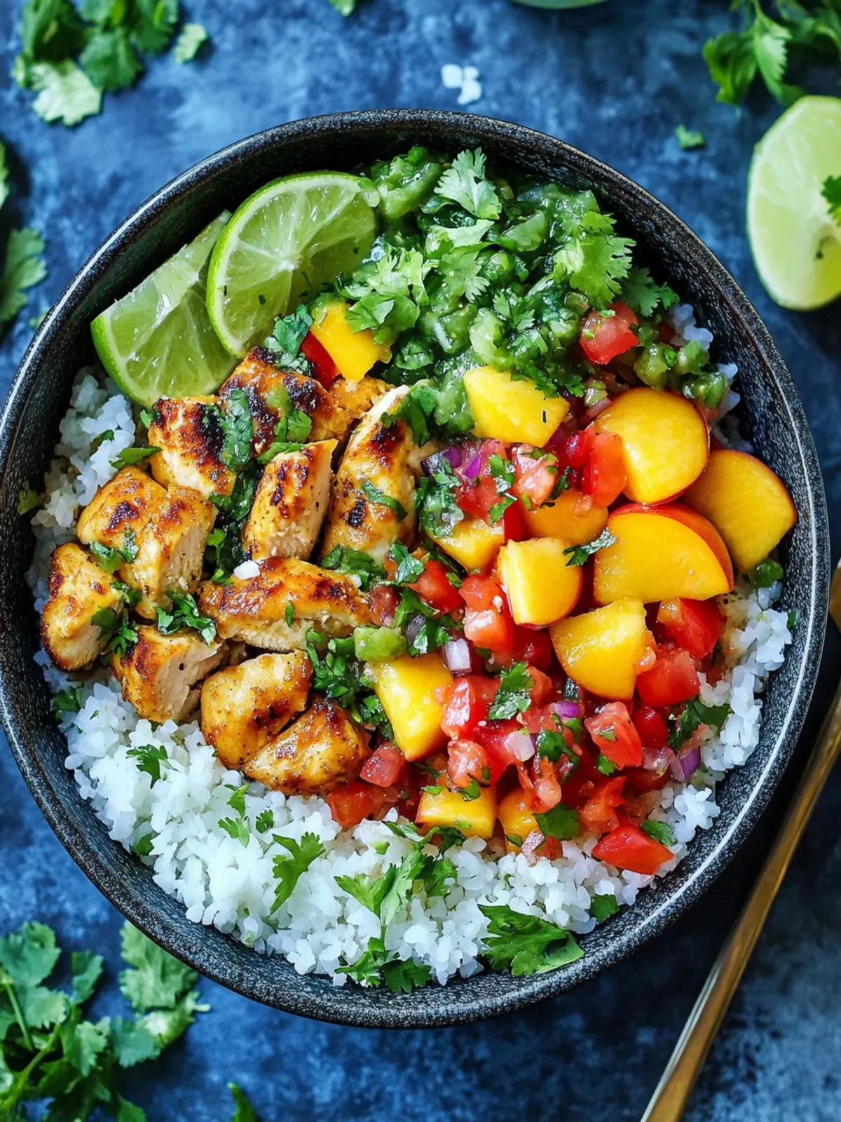 Cilantro Lime Chicken Bowls with Peach Salsa for Summer Bliss 3 Cilantro Lime Chicken Bowls with Peach Salsa