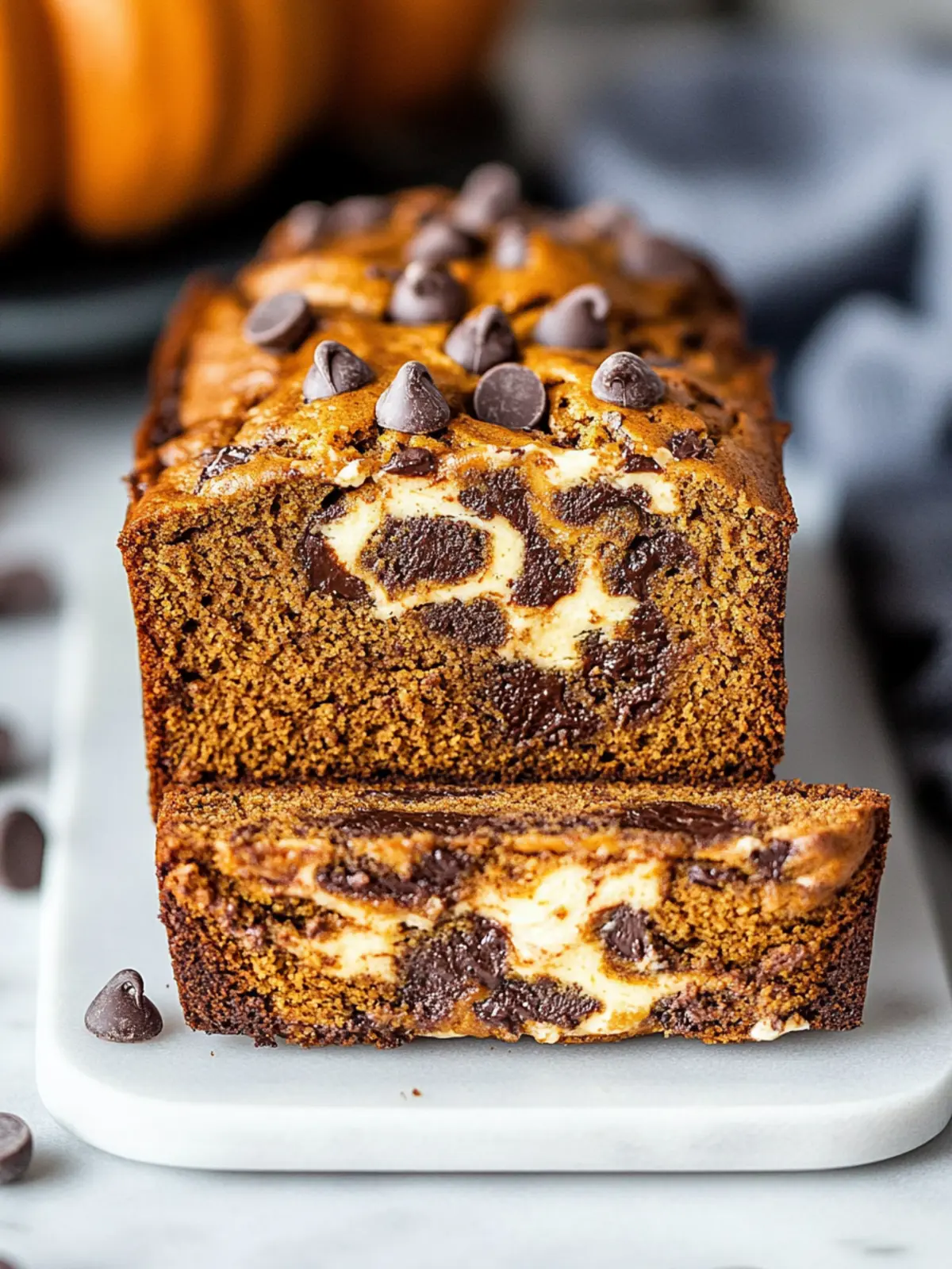 Irresistible Pumpkin Chocolate Chip Bread with Cream Cheese Swirls 3 Pumpkin Chocolate Chip Bread with Cream Cheese Swirls