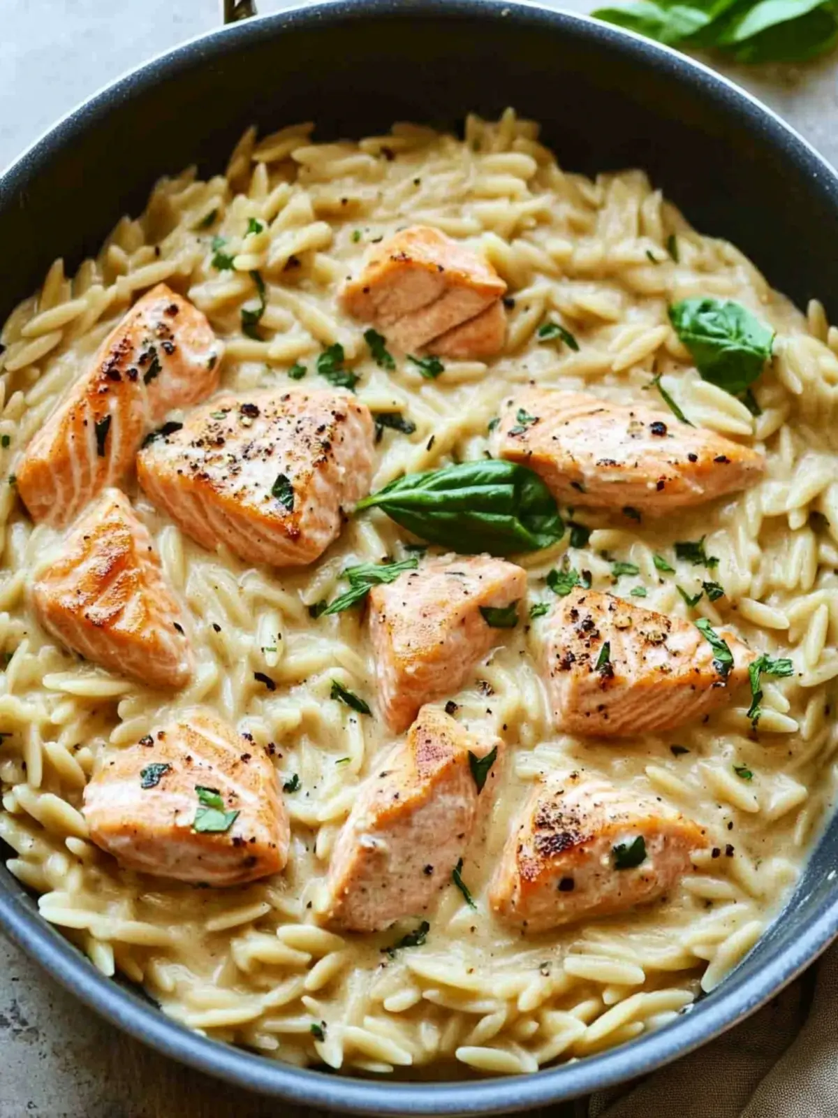 One Pan Creamy Salmon Orzo Pasta – 30-Minute Cozy Dinner 2 One Pan Creamy Salmon Orzo Pasta (Quick 30 Minute Dinner Recipe)