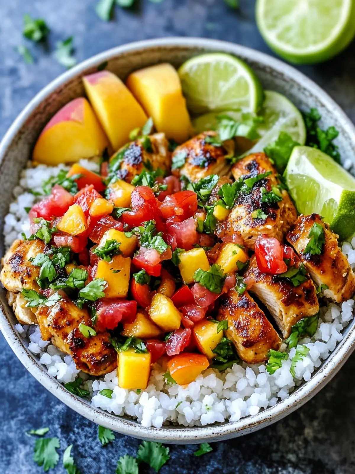 Cilantro Lime Chicken Bowls with Peach Salsa for Summer Bliss 4 Cilantro Lime Chicken Bowls with Peach Salsa