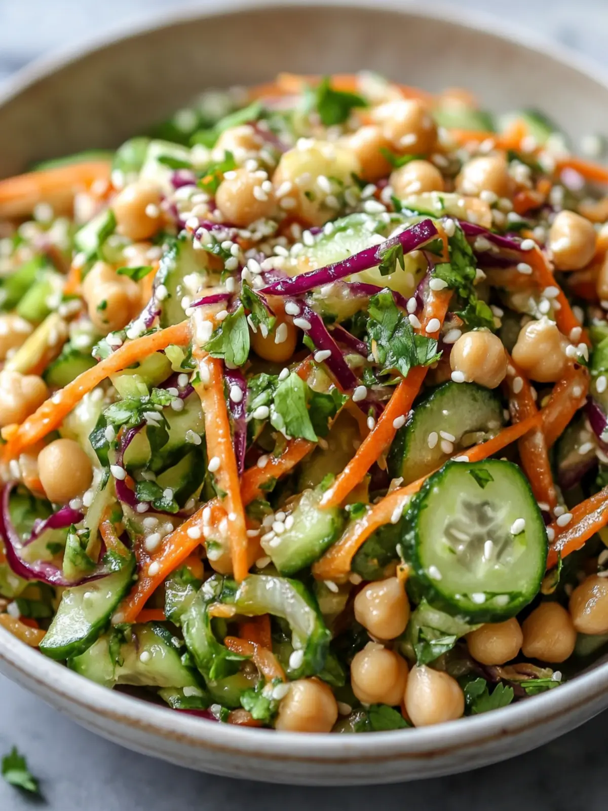 Crisp Asian Cucumber and Chickpea Slaw with Sesame Dressing 2 Asian Cucumber and Chickpea Slaw with Sesame Dressing