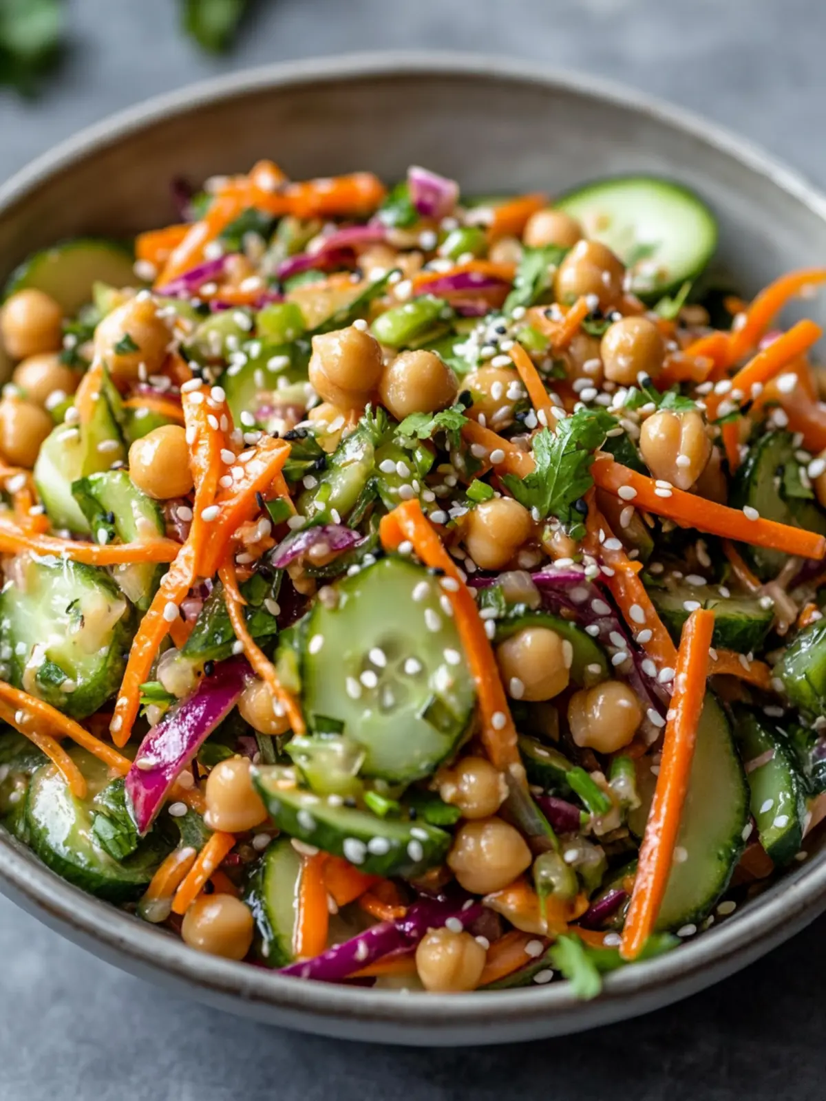 Crisp Asian Cucumber and Chickpea Slaw with Sesame Dressing 5 Asian Cucumber and Chickpea Slaw with Sesame Dressing