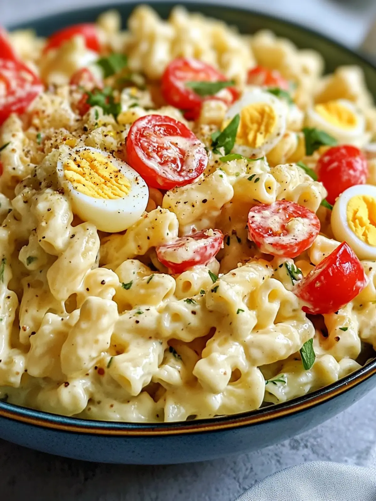 Amish Pasta Salad with Creamy Dressing and Eggs for Potlucks 2 Amish Pasta Salad with Creamy Dressing and Hard-Boiled Eggs