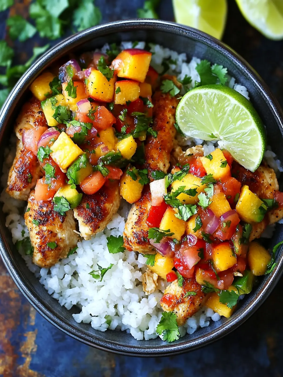 Cilantro Lime Chicken Bowls with Peach Salsa for Summer Bliss 5 Cilantro Lime Chicken Bowls with Peach Salsa
