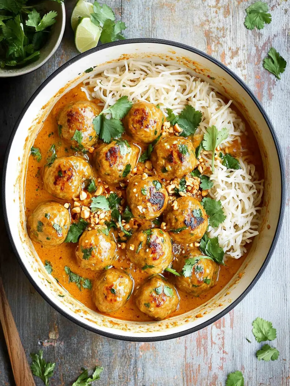 Thai Chicken Meatballs in Peanut Sauce