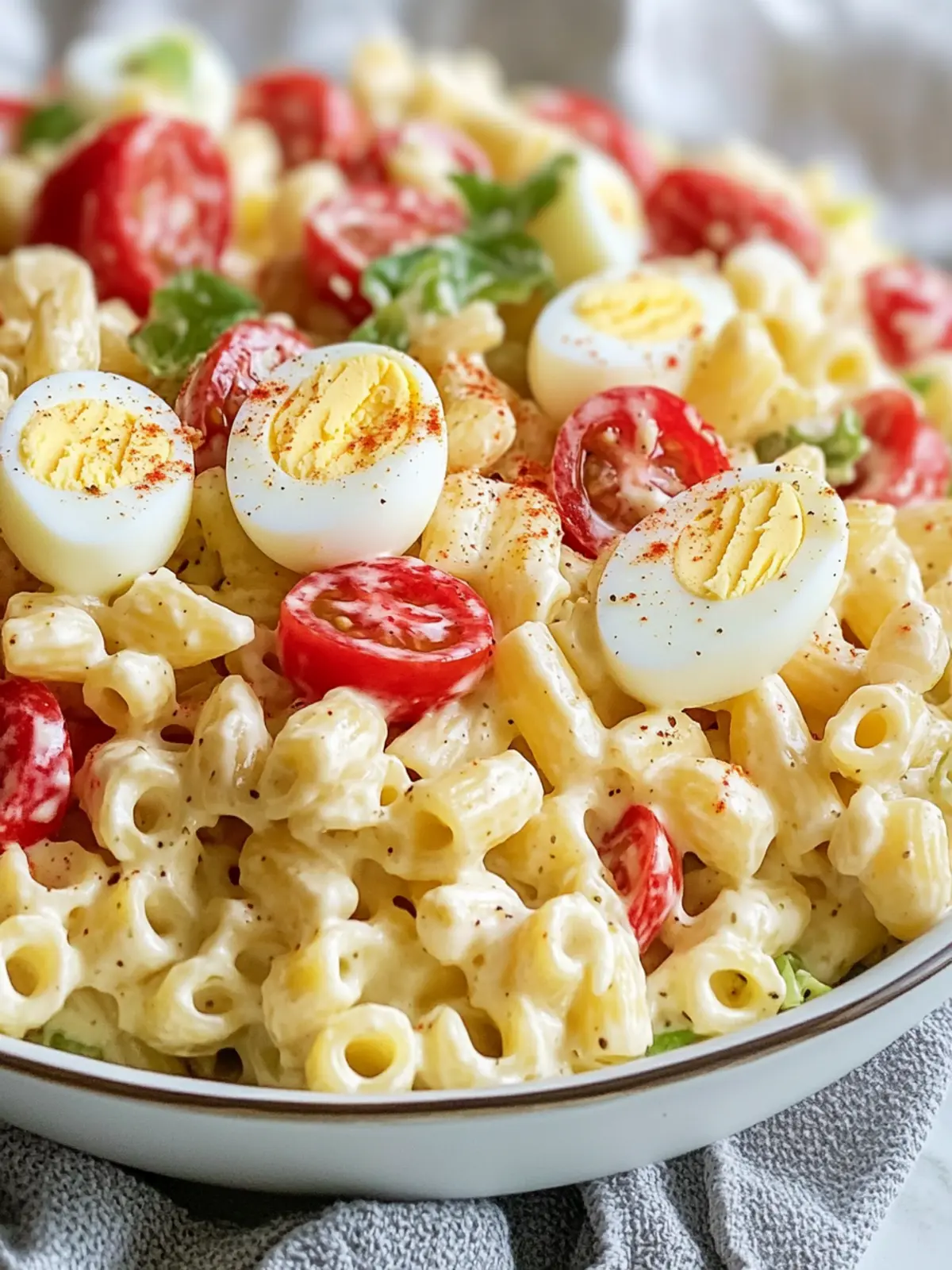Amish Pasta Salad with Creamy Dressing and Eggs for Potlucks 3 Amish Pasta Salad with Creamy Dressing and Hard-Boiled Eggs
