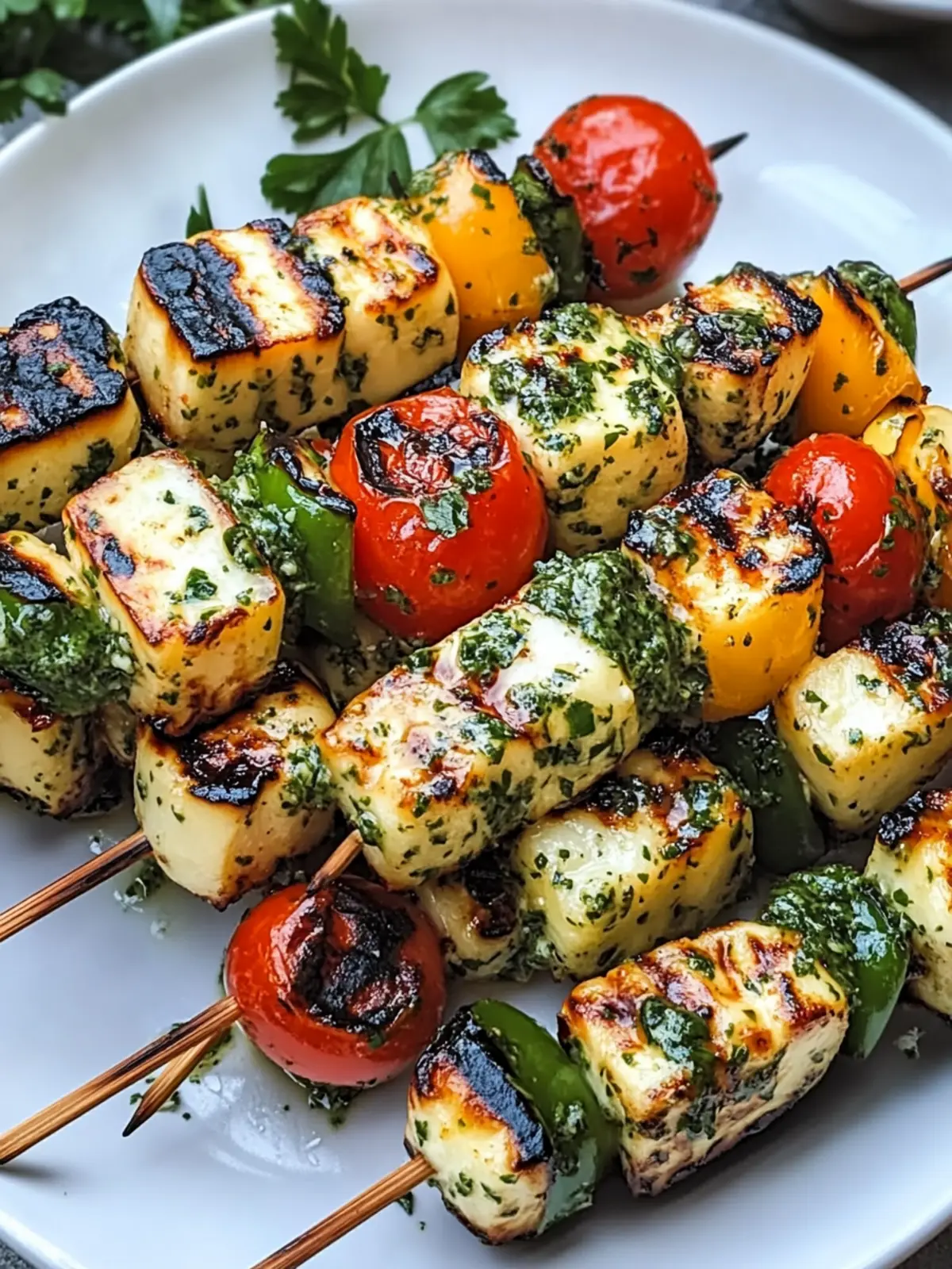 Mediterranean Grilled Halloumi Skewers with Creamy Herb Sauce