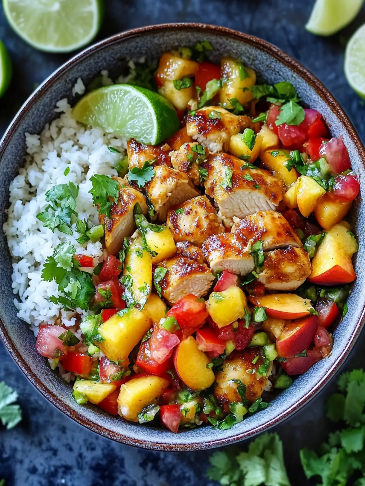 Cilantro Lime Chicken Bowls with Peach Salsa for Summer Bliss 2 Cilantro Lime Chicken Bowls with Peach Salsa