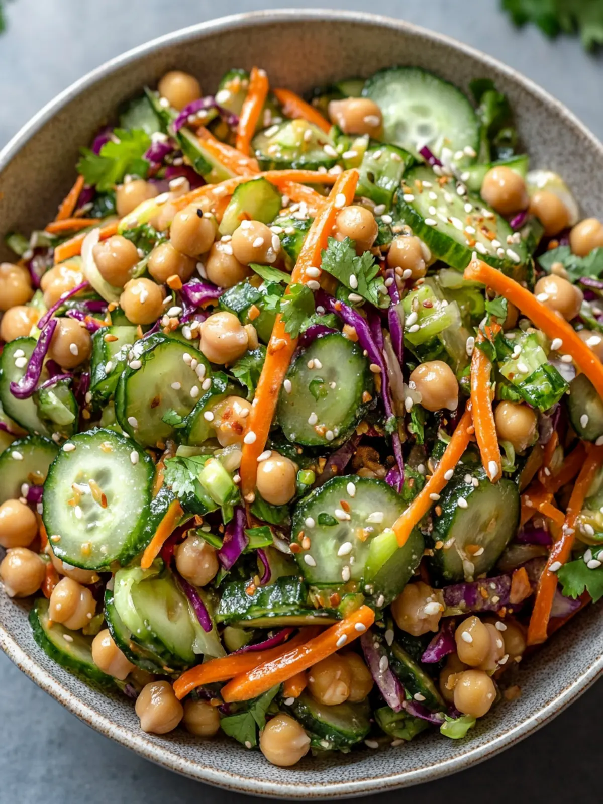 Crisp Asian Cucumber and Chickpea Slaw with Sesame Dressing 4 Asian Cucumber and Chickpea Slaw with Sesame Dressing