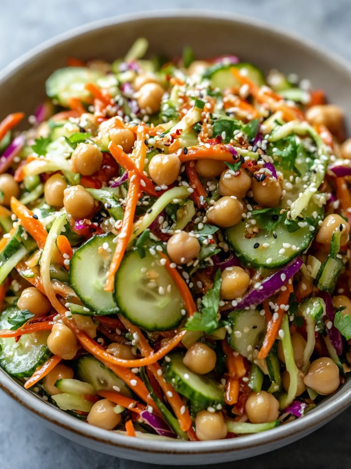 Crisp Asian Cucumber and Chickpea Slaw with Sesame Dressing 3 Asian Cucumber and Chickpea Slaw with Sesame Dressing
