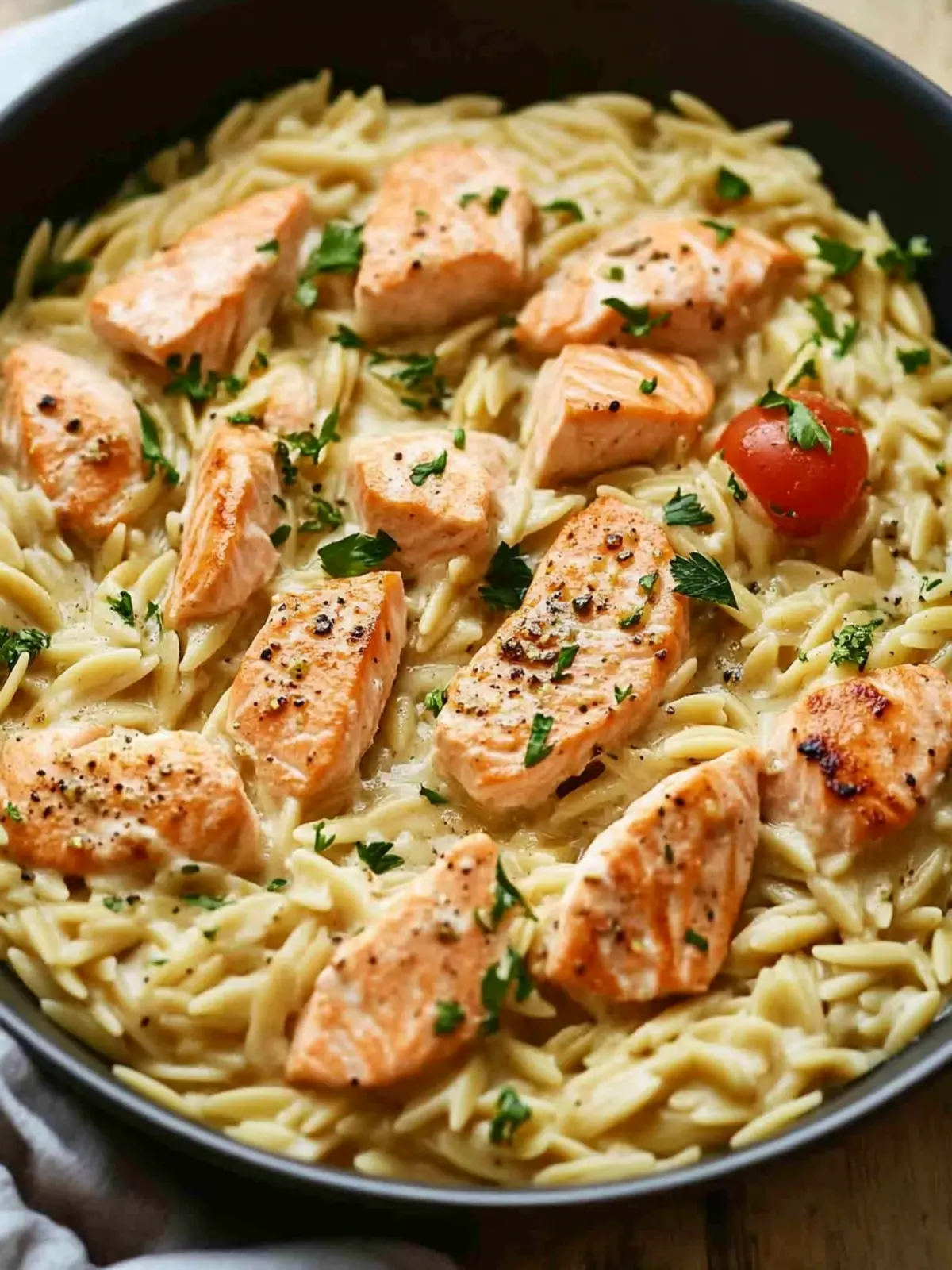 One Pan Creamy Salmon Orzo Pasta – 30-Minute Cozy Dinner 5 One Pan Creamy Salmon Orzo Pasta (Quick 30 Minute Dinner Recipe)