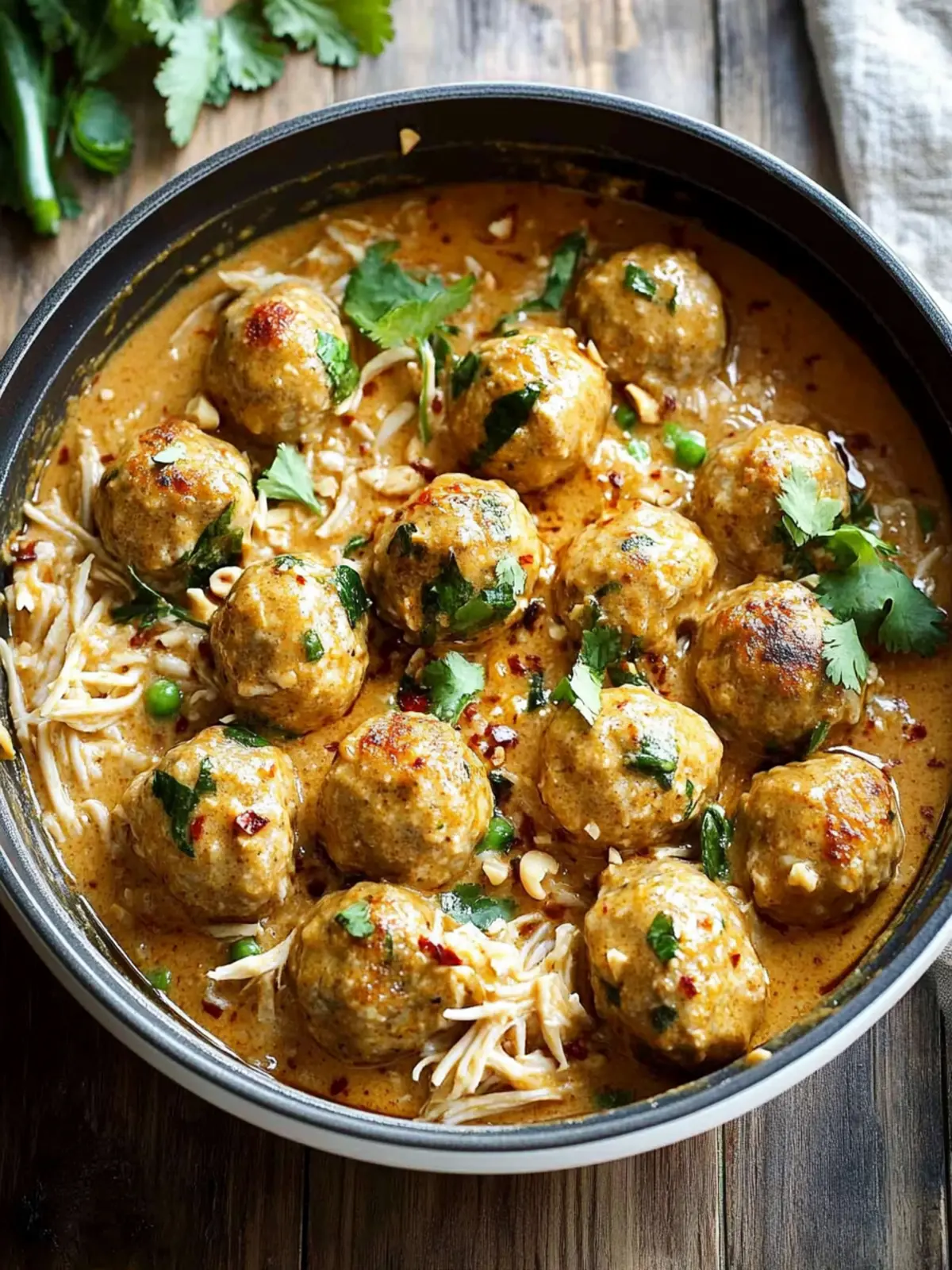 Thai Chicken Meatballs in Peanut Sauce