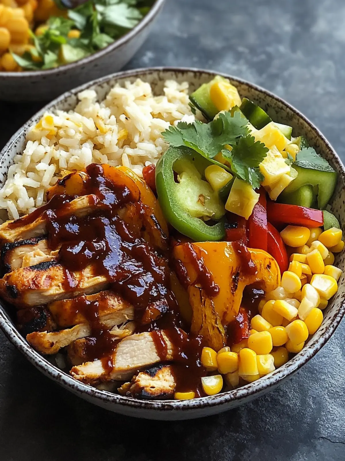 BBQ Chicken Bowls with Grilled Corn and Pepper Salad Bliss 5 BBQ Chicken Bowls with Grilled Corn and Pepper Salad
