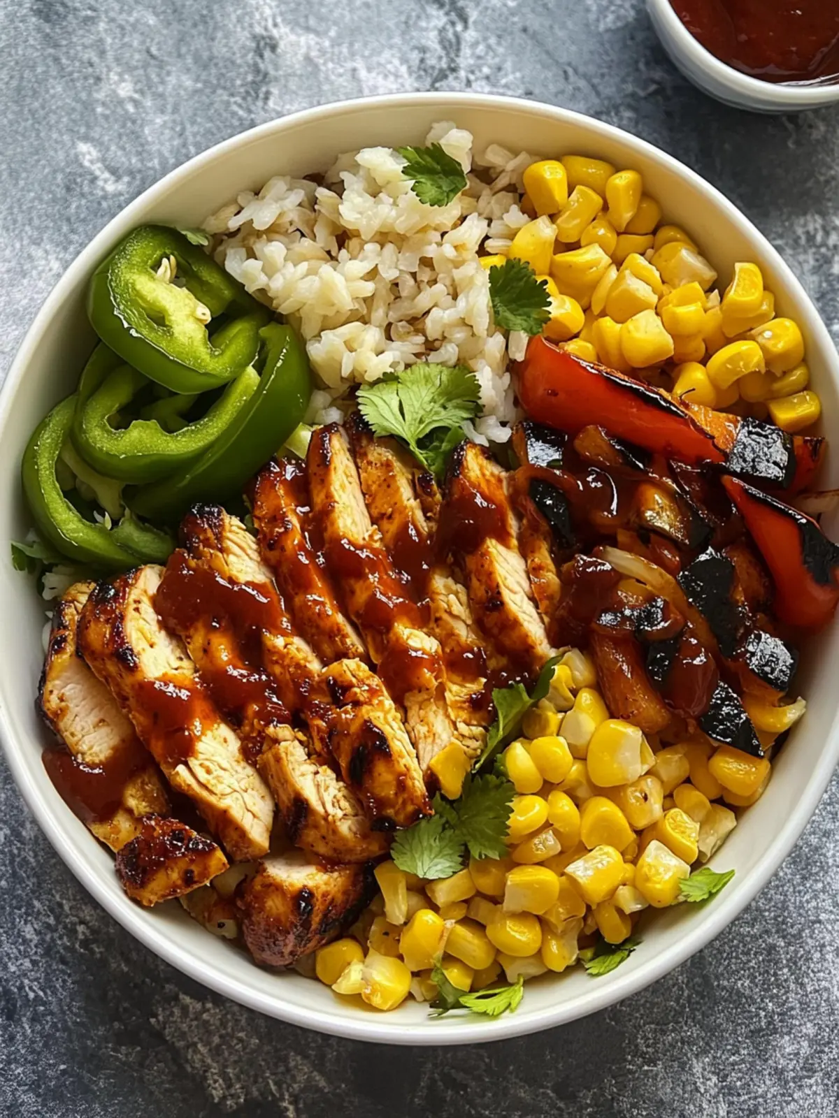 BBQ Chicken Bowls with Grilled Corn and Pepper Salad Bliss 3 BBQ Chicken Bowls with Grilled Corn and Pepper Salad